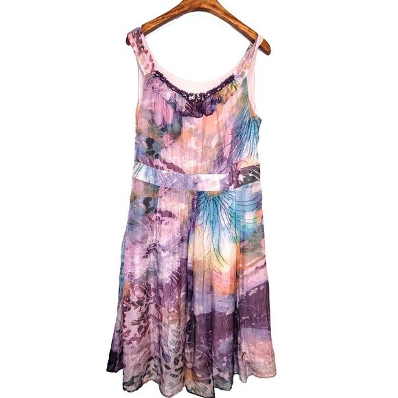Women's Size M 100% Silk Sleeveless A-Line Dress SAA804 - Picture 1 of 4
